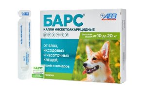 Барс Капли для собак 10-20 кг против блох и клещей, 1 пип*1,34 мл